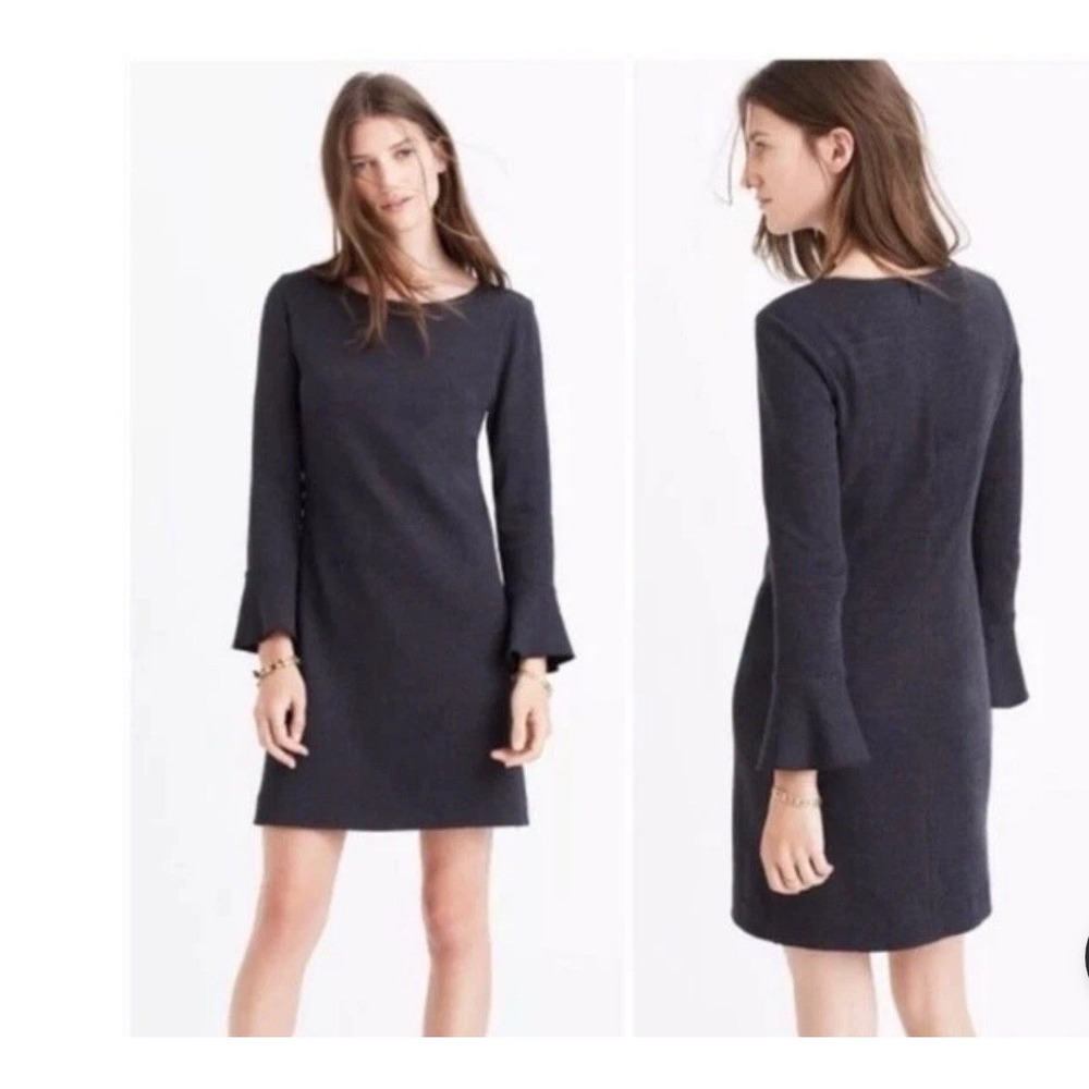 Madewell Women's Knit Bell Sleeve Cotton Shift Dress Dark Gray Size XXS